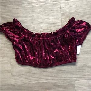 Pink Faux Velvet Crop Top